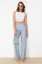 Blue Striped High Waist Extra Wide Leg Jeans Twoss24je00256