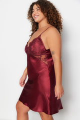 Burgundy Satin Lace Nightgown Tbbss23ai00012