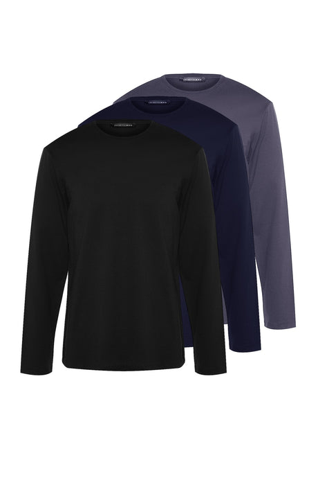 Anthracite-white-black Men's Regular/regular Fit Long Sleeve 3-pack Basic 100% Cotton T-shirt Tmnaw2