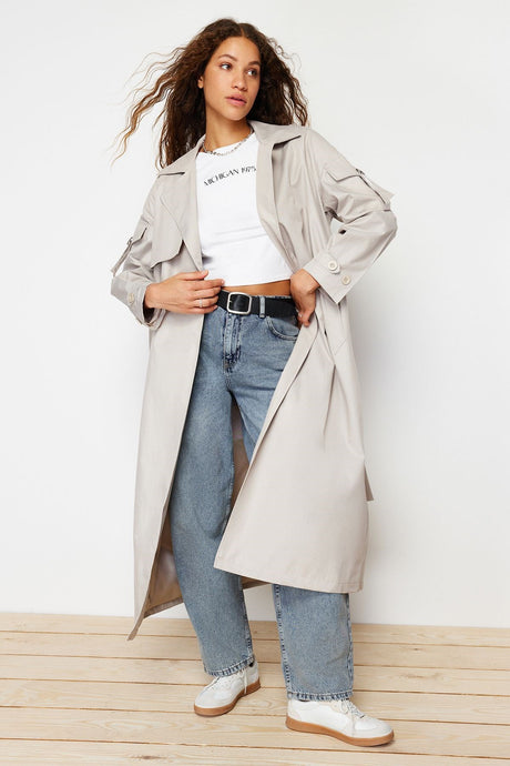 Stone Oversize Wide Cut Belted Trench Coat Twoss24tr00018