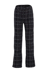 Black High Waist Cigarette Tweed Checkered Woven Pants Twoaw23pl00046