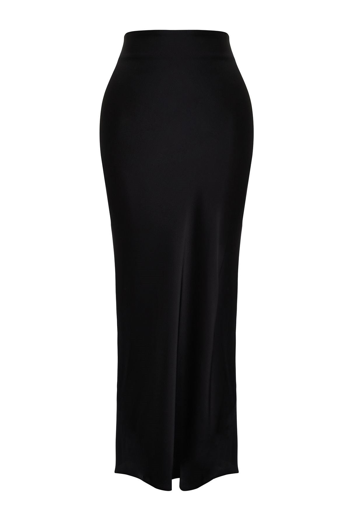 Black Satin Long Skirt Tpraw24et00040