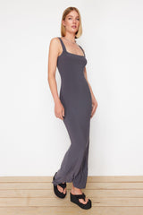 Black Thick Strappy Fitted/body Fit Flexible Knitted Maxi Pencil Dress Twoss24el00137