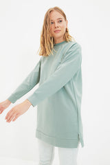 Mint Solid Collar Slit Detailed Basic Knitted Sweatshirt Tctaw22tw0196