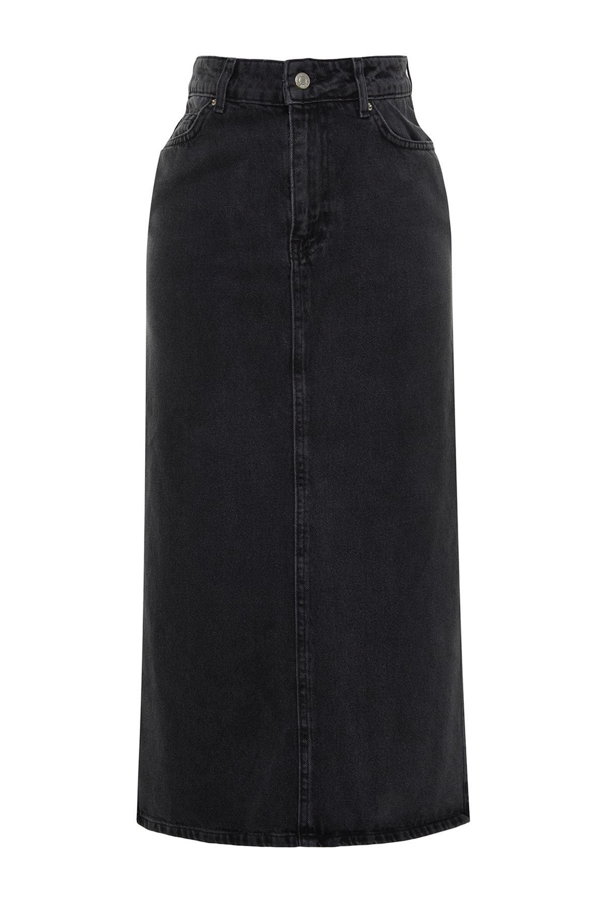 Light Blue Slit High Waist Maxi Denim Skirt Twoss23et00109