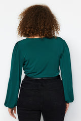 Emerald Green V Neck Sandy Knitted Blouse Tbbaw24af00000