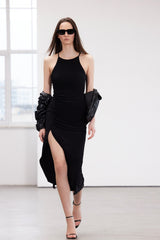 Black Limited Edition Halter Neckline Draped Body-fitting Flexible Maxi Pencil Dress Twoss24el00557