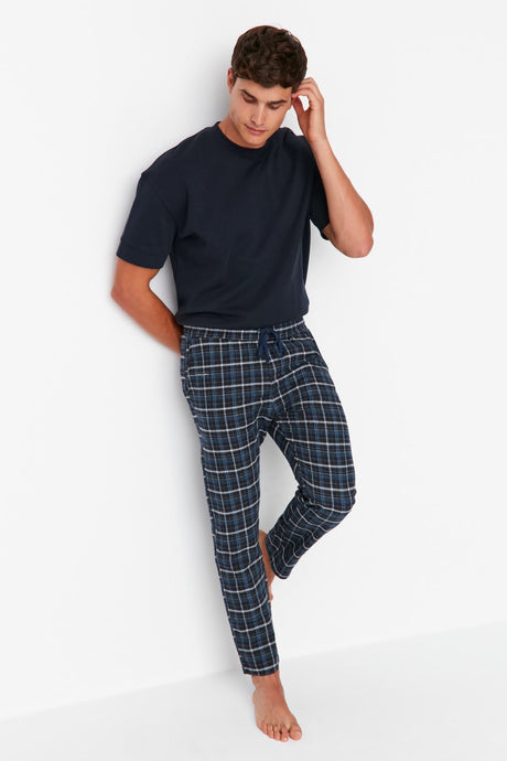 Men's Navy Burgundy Plaid Regular Fit Woven Sleepwear Pants Tmnaw23pj00014