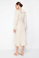 Beige Skirt Frilled Midi Length Woven Skirt Twoss24et00067