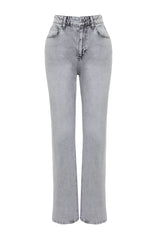 Gray High Waist Long Straight Jeans Twoss24je00025