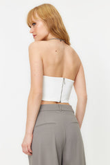 Bridal White Crop Woven Bustier Tprss24bs00001