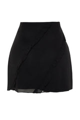 Black Chiffon Fabric Ruffle Detailed Mini Length Woven Skirt Twoss24et00131