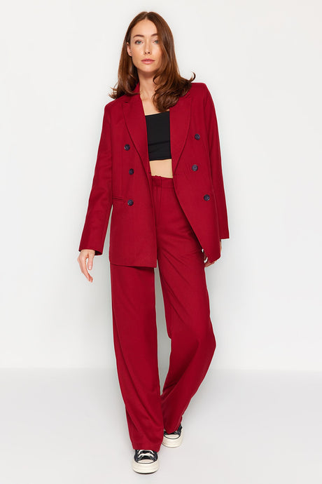 Blue Woven Blazer Jacket And Straight Straight Cut Pants Bottom-top Suit Twoaw24au00138