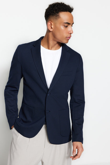 Navy Blue Men's Slim Fit Double Pocket Blazer Tmnaw23ce00014