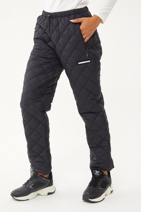 Women's Shiny Black Quilted Winter Zipper Pocket Outdoor Snow Pants 1563 Tb23wl05w1563-1