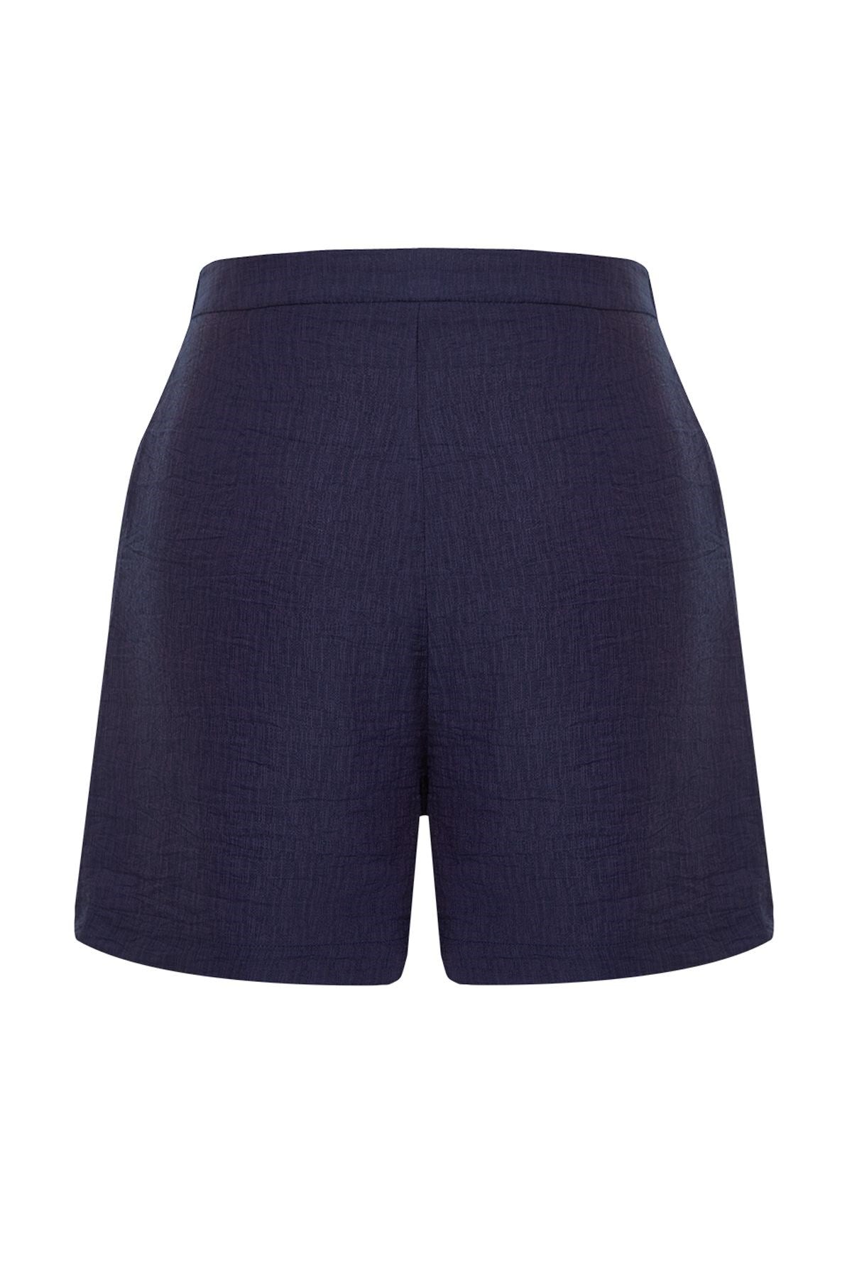 Navy Blue Pocket Regular Pattern Woven Shorts Twoss24sr00032