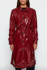 Burgundy Shiny Belted Trench Coat Twoaw24tr00067