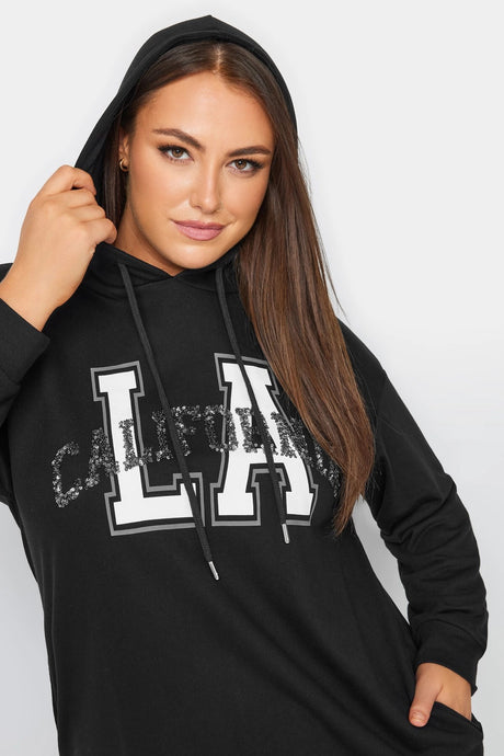 Plus Size Hoodie Sweatshirt With Sequin And Lettering Detail Long Sleeve Pocket 302566 Byk-23y-30256