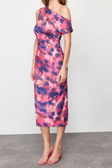 Multicolor Printed Body Fit Boat Neck Zero Sleeve Flexible Knitted Midi Pencil Dress Twoss24el00662