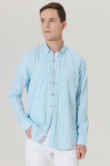 Men's Khaki Slim Fit Slim Fit Buttoned Collar Linen Look 100% Cotton Flame Shirt 4a2023200006