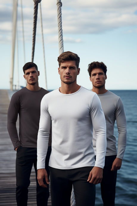 Anthracite-white-black Men's Regular/regular Fit Long Sleeve 3-pack Basic 100% Cotton T-shirt Tmnaw2