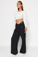 Black Print Detailed Wide Leg/casual Cut Asymmetrical Waist Knit Pants Twoaw23pl00389