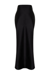 Black Fish Cut Satin Maxi Length Woven Skirt Twoaw24et00358