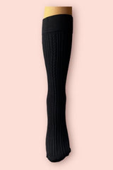 Women's Knit Black 200 Denier Thick Winter Self Pattern Knee-length Pants Socks 5004071