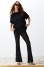 Black Lace Flare/spanish Leg Stretch Knit Pants Twoss24pl00095