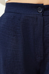 Navy Blue Pocket Regular Pattern Woven Shorts Twoss24sr00032