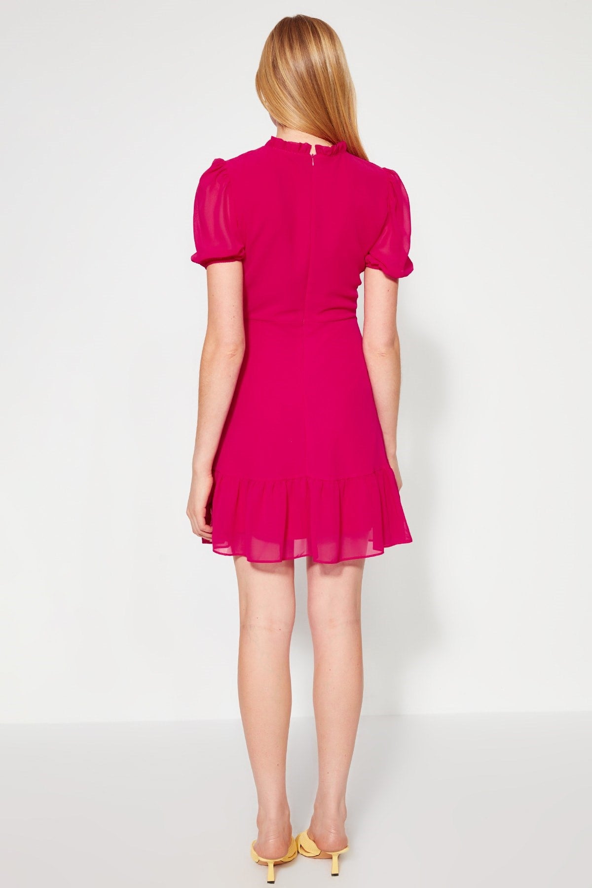 Fuchsia A-cut Ruffle Chiffon Lined Woven Woven Dress Twoss23el00520