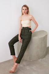 Khaki Cigarette Checkered Woven Pants Twoaw21pl0033