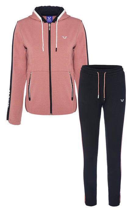 Women's Red Hooded Pocket Casual And Sports Tracksuit Bottom, Top Set 6186 Tycvoyeczn169536565128852