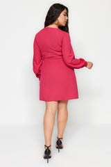 Fuchsia Belt Detailed Woven Dress Tbbaw24ah00107