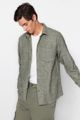 Khaki Green Men's Regular Fit Diagonal Pattern Textured Thick Winter Shirt Tmnaw24go00059