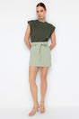 Khaki Lacing Belt Detailed Mini Length Woven Skirt Twoss24et00109