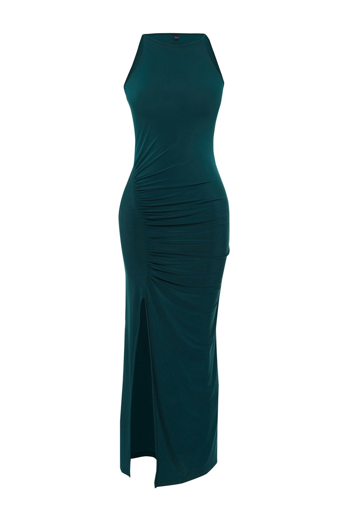 Black Limited Edition Halter Neckline Draped Body-fitting Flexible Maxi Pencil Dress Twoss24el00557