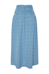 Blue Textured Maxi Woven Skirt Twoss24et00176