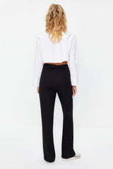 Black Waist Crease Detailed Wide Leg/wide Leg Woven Pants Twoss24pl00049