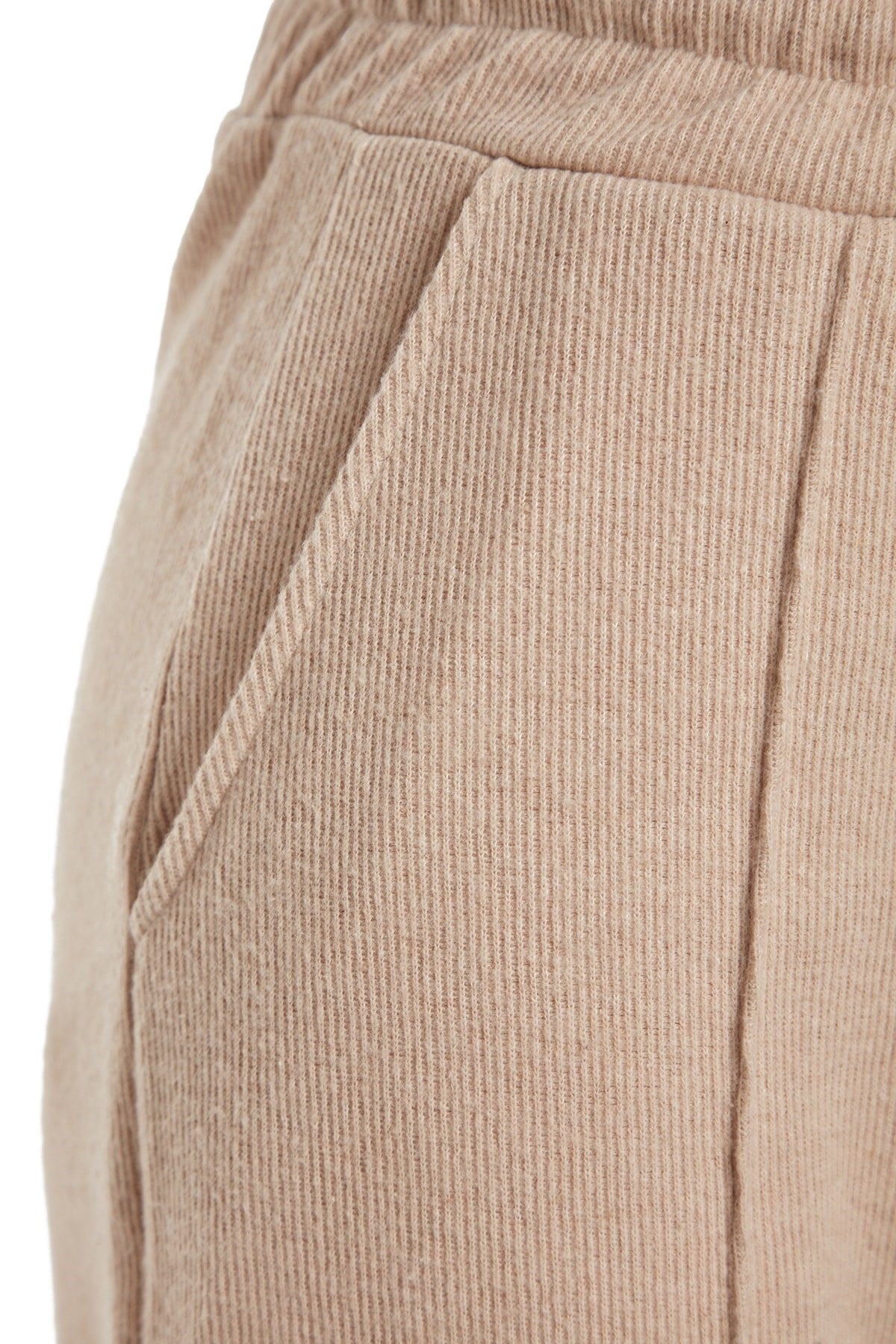 Beige Thessaloniki Fabric Rib Detailed Pockets Wide Straight/plain Knitted Sweatpants Twoaw24ea00021