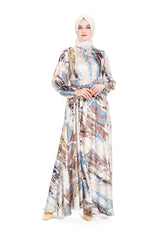 Forest Watercolor Printed Coffee Burkini Silk Dress 5255 T22el3m5255