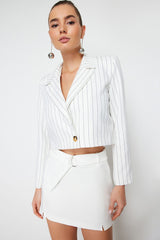 White Slit Detailed Belted Mini Size Woven Shorts Skirt Twoss24sr00046