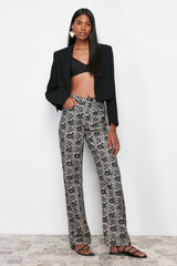 Black Printed High Waist Wide Leg Jeans Twoss24je00260