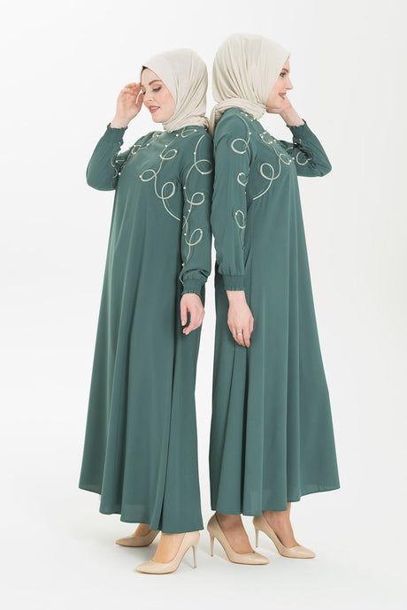 Mint Burkini Dress With Branch Embroidery And Pearl Detail 5241 T21el3m5241