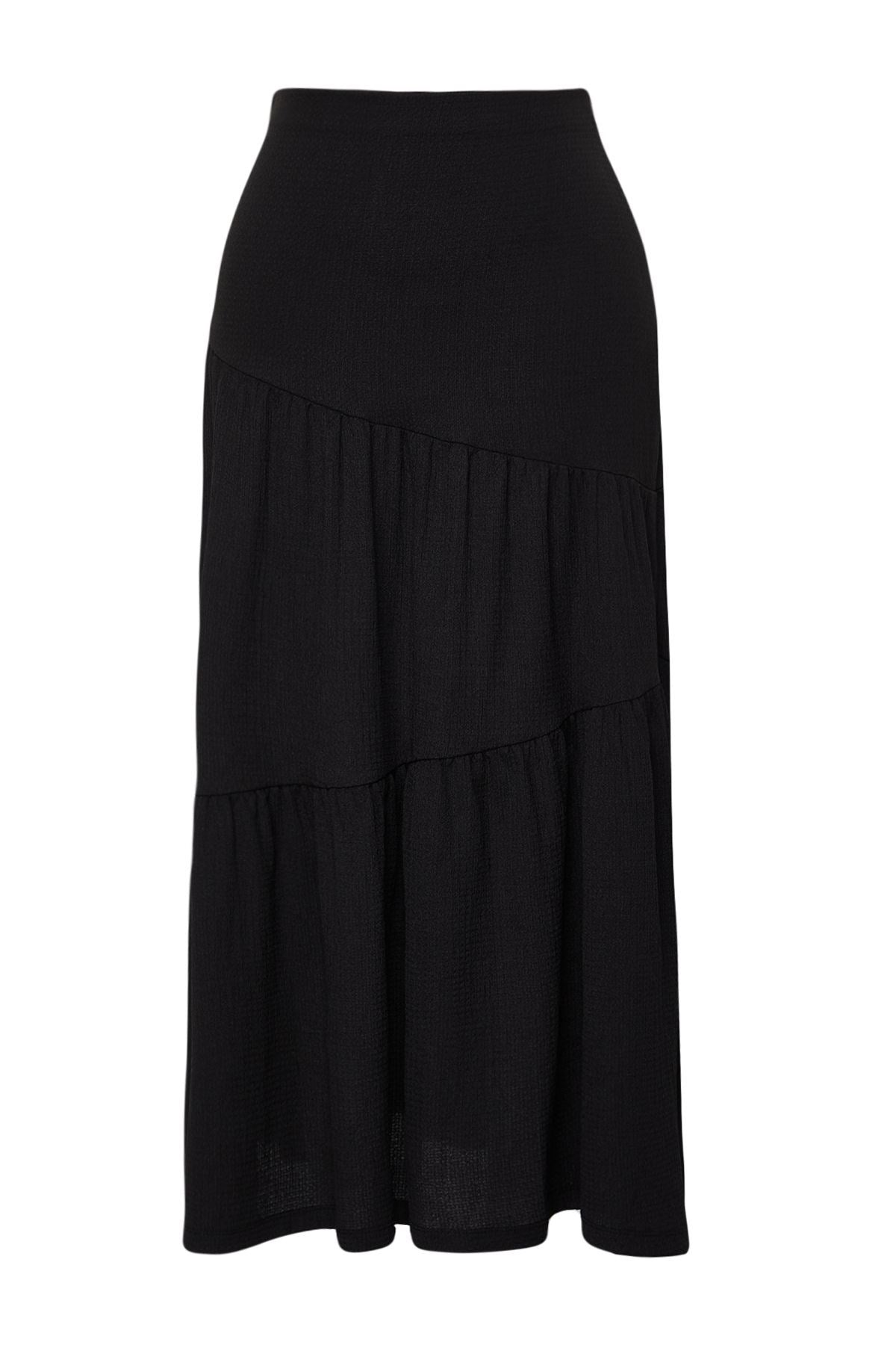 Cinnamon Muffle/textured Flared Maxi Ruffle Flexible Knitted Skirt Twoss24et00090