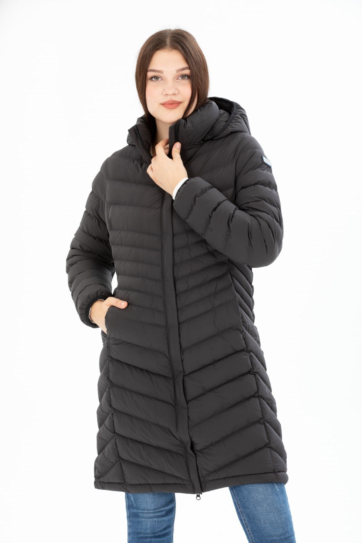 Women Long Removable Hooded Padded Water Repellent Inflatable Coat 8642 Gfx8642