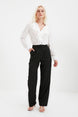 Black Straight Cut Wide Leg Pleated Woven Pants Twoss21pl0155