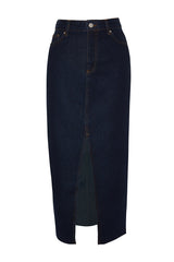 Black Slit Maxi Denim Skirt Twoss23et00290