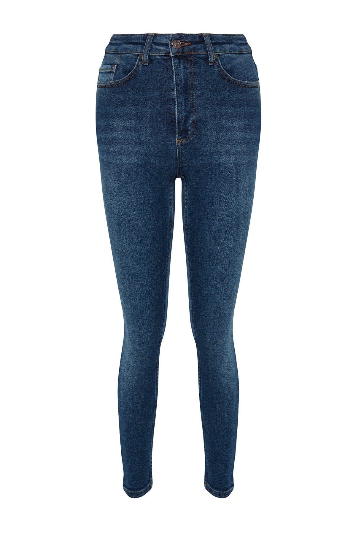 Navy Blue High Waist Skinny Jeans Twoaw24je00068