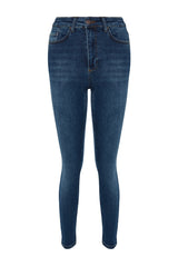 Navy Blue High Waist Skinny Jeans Twoaw24je00068